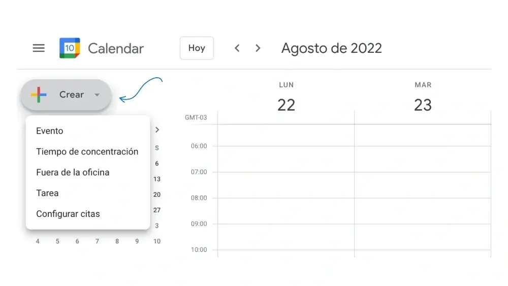 Vista de Google Calendar