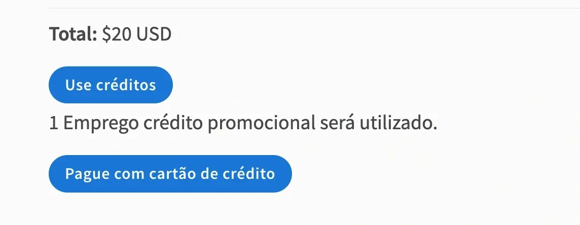 Screenshot mostrando onde clicar no "Use créditos" ao finalizar a compra
