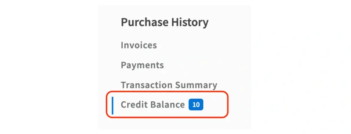 Screenshot displaying where Credit Balance appears in your organization's Dashboard