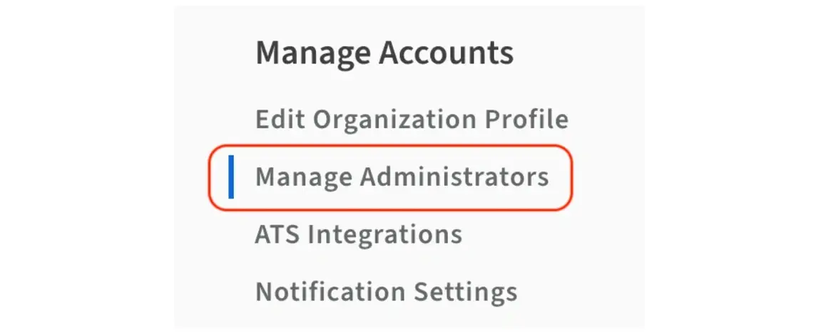 A screenshot of the Idealist website showing where to select Manage Administrators from your organization's Dashboard