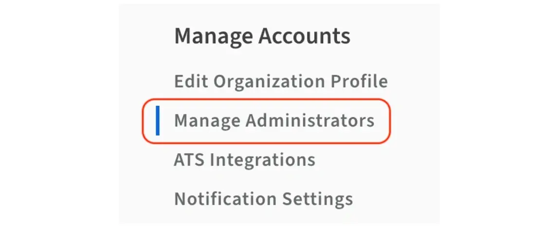 An image showing the "Manage Administrators" button on the organization's Dashboard.