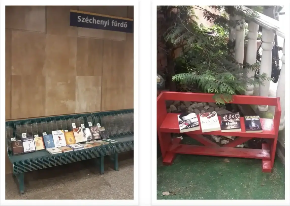 Books that have been left on benches.