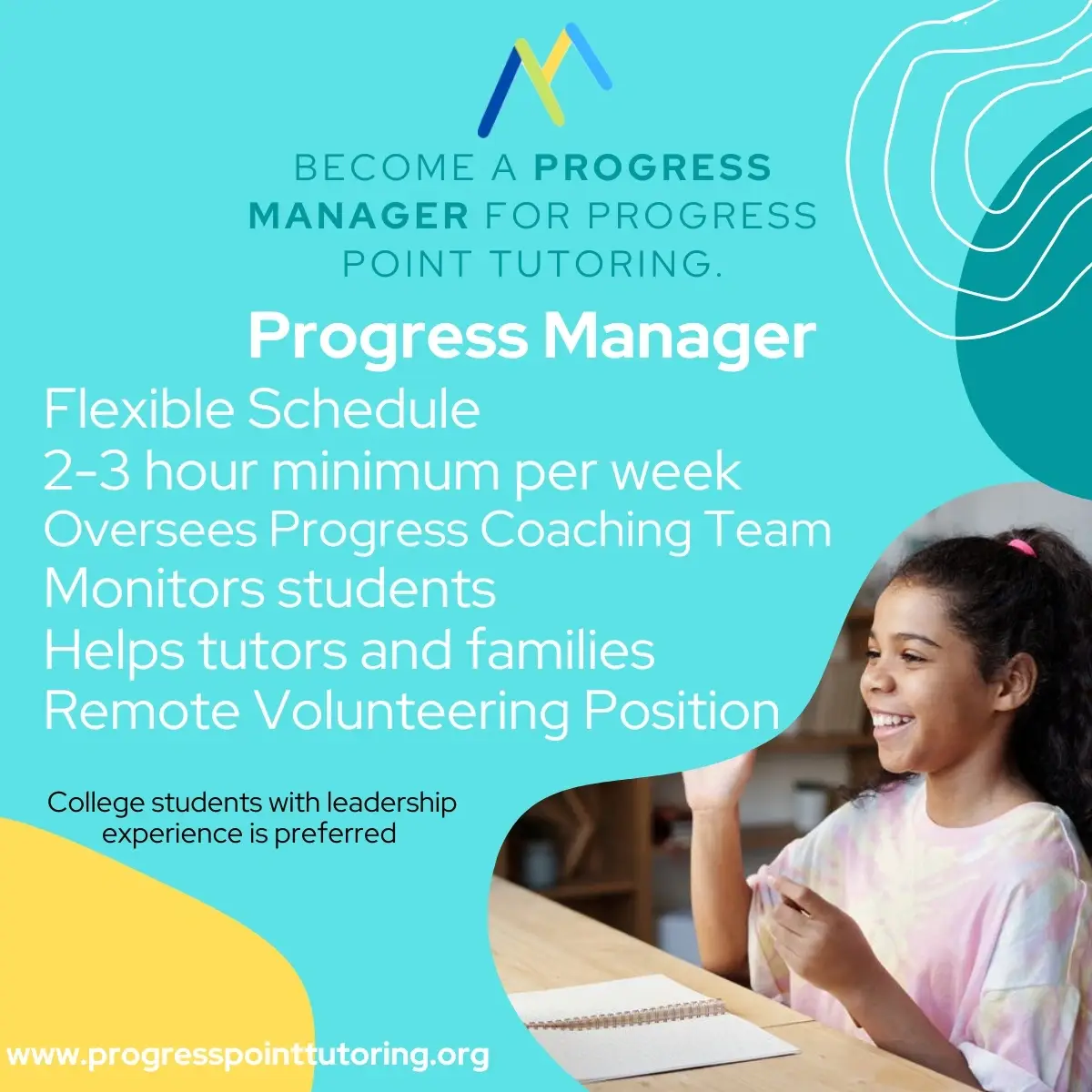 Become Progress Point Tutoring's Progress Manager