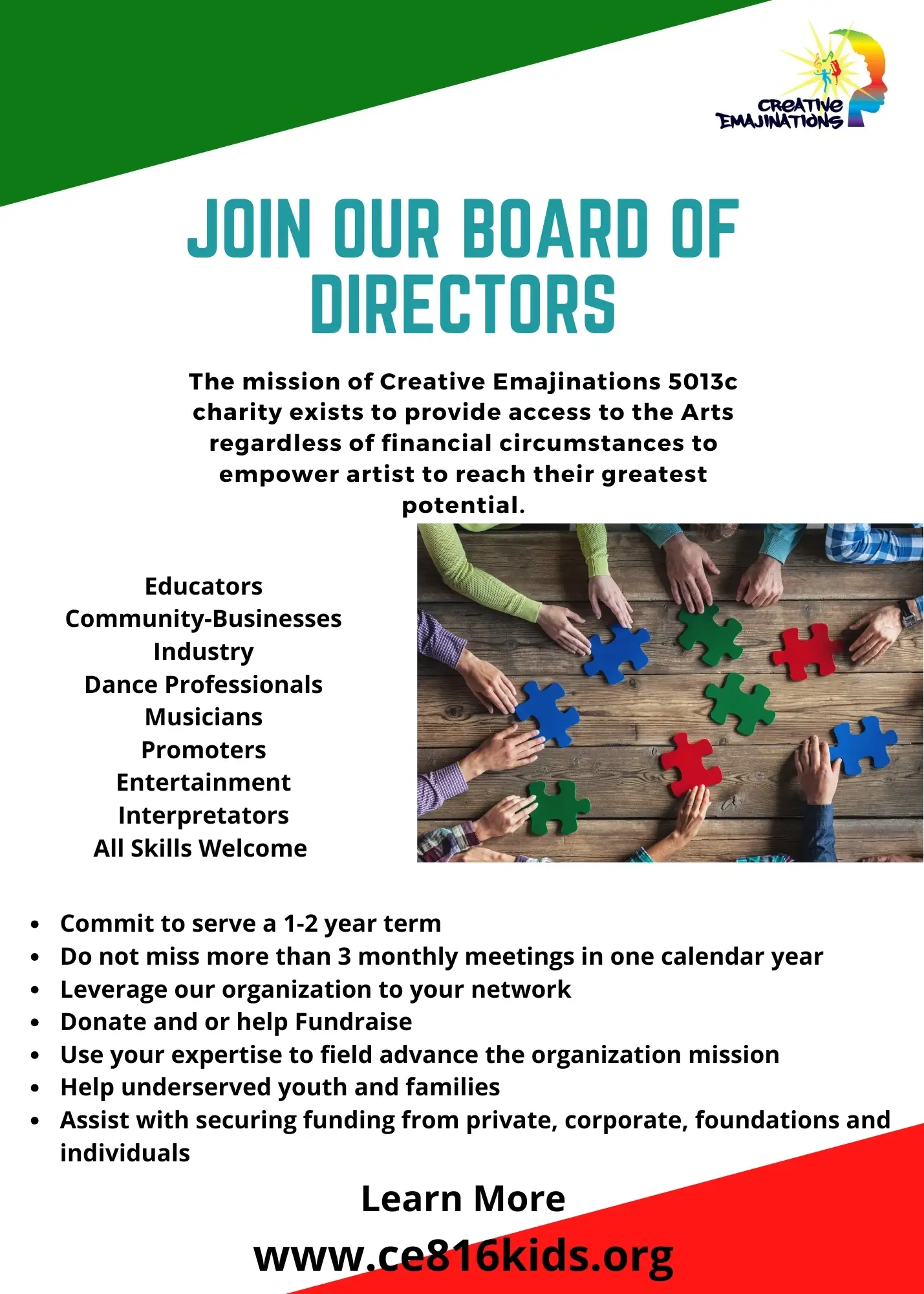 Join our board ( help support the arts for underserved kids)