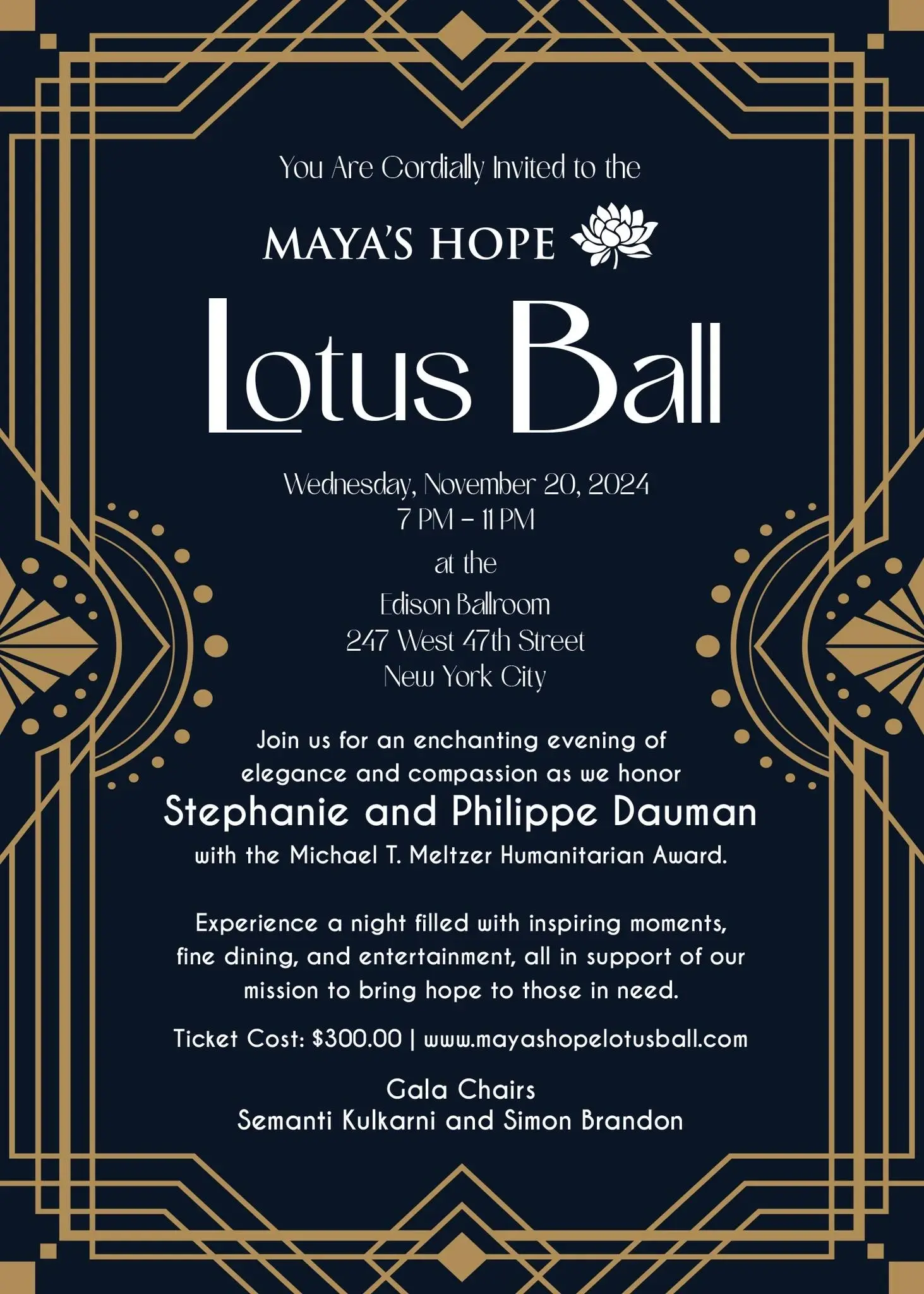 Join the Volunteer Host Committee for the 13th Annual Maya’s Hope Lotus Ball