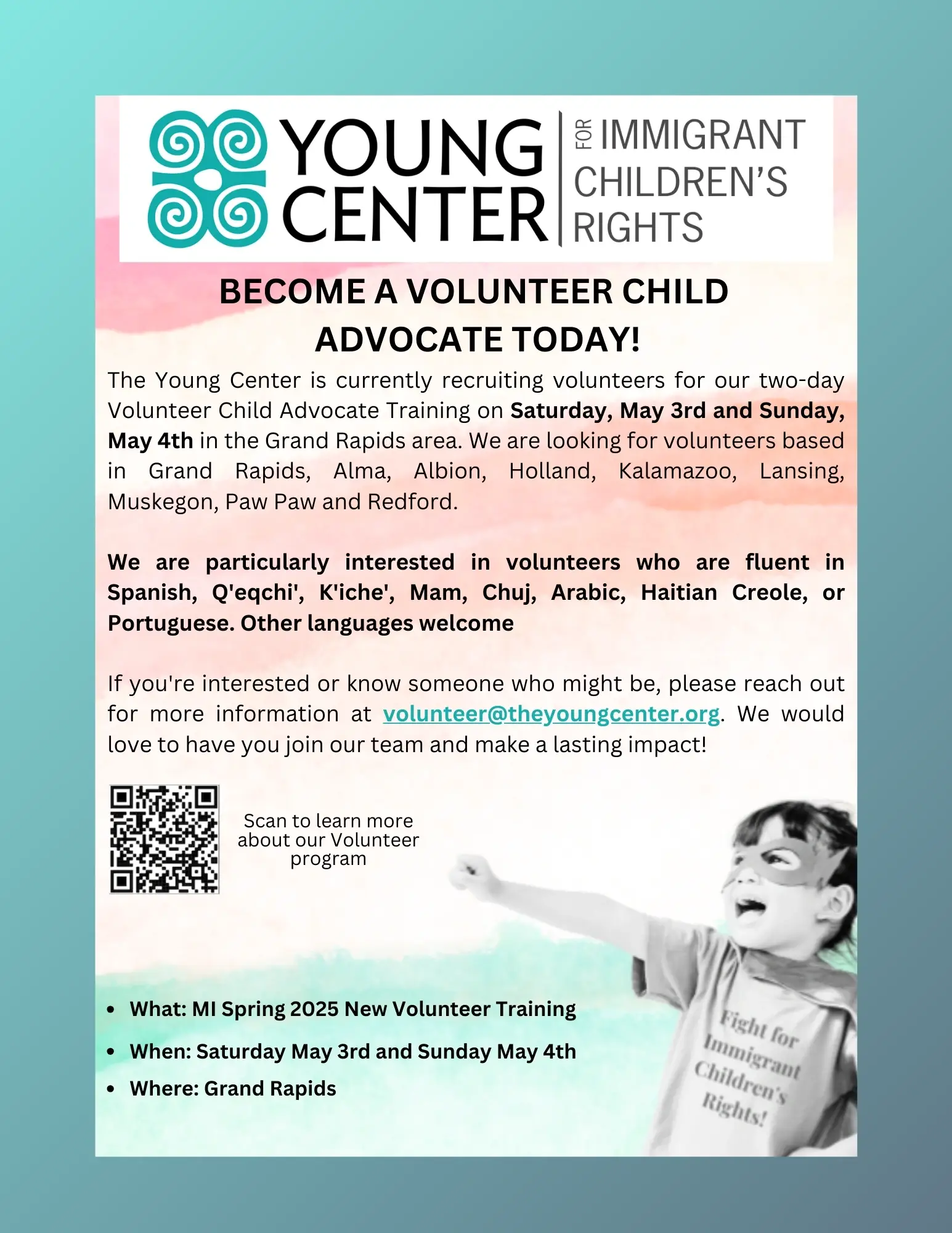 Volunteer Child Advocate for Unaccompanied Children in Grand Rapids and surrounding areas