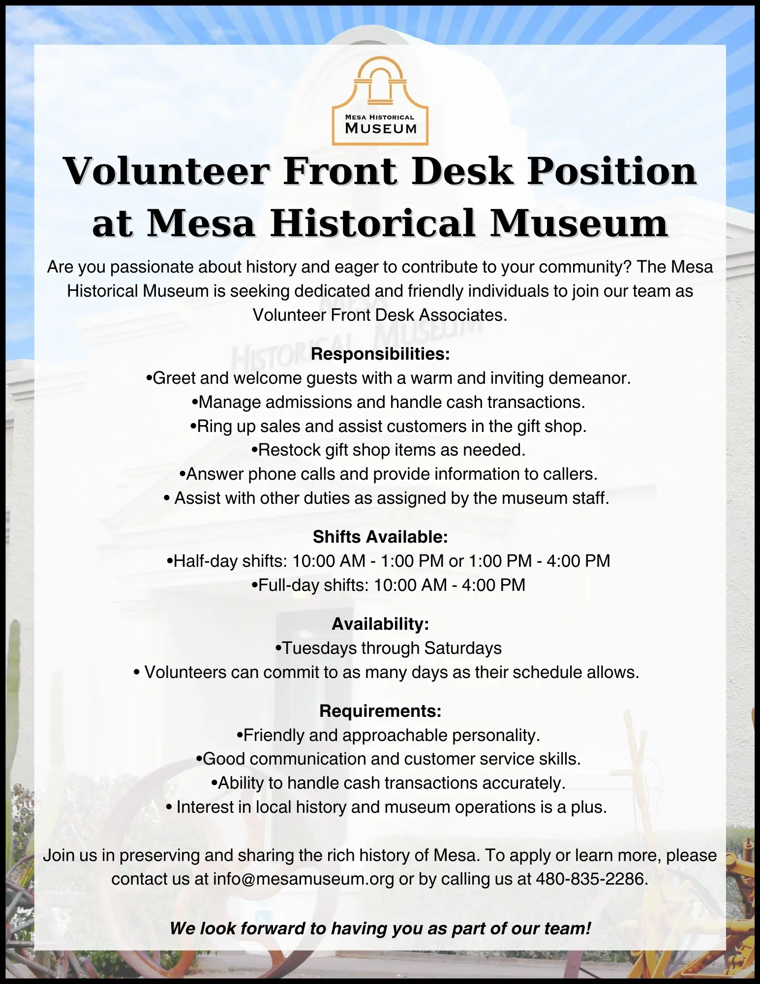 Volunteer Front Desk Associate