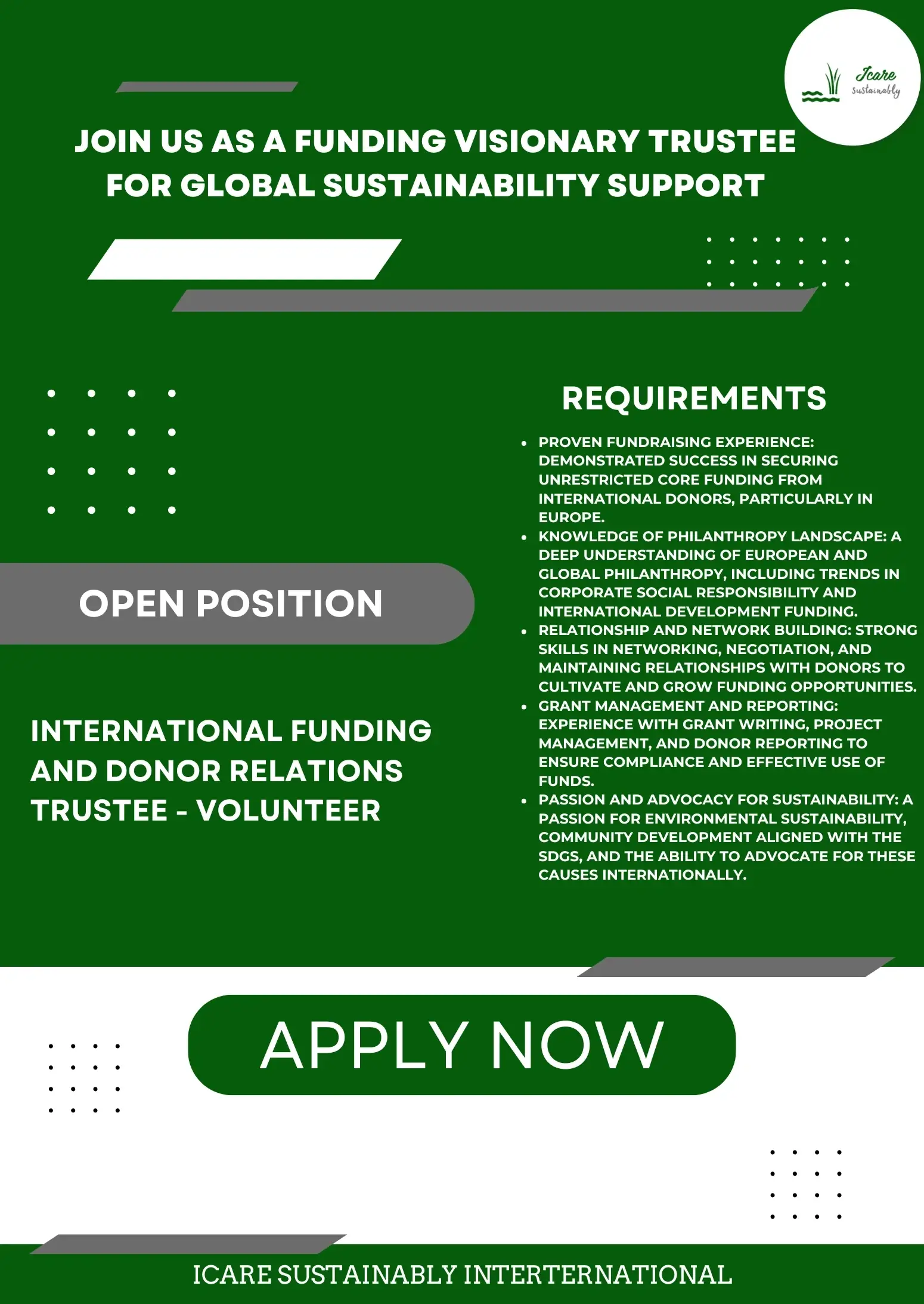 International Funding and Donor Relations Trustee - Volunteer