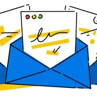 Illustration of three emails in envelopes.