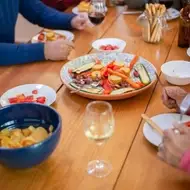 communal table with food and drinks