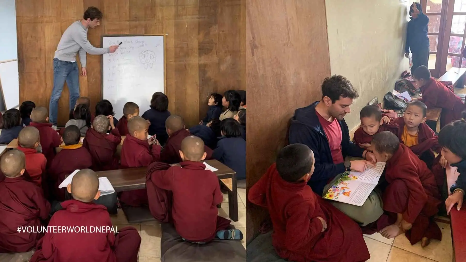 Teaching English Maths Sports to Buddhist Monks in Monastery