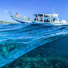 Split shot of boat