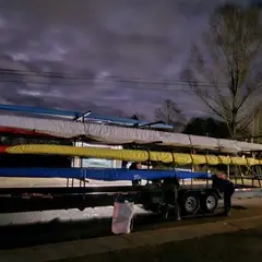 Under a beautiful January night sky, the Mill Town Rowing trailer was loaded with our first handful of rowing shells, ready to launch our new adventure.