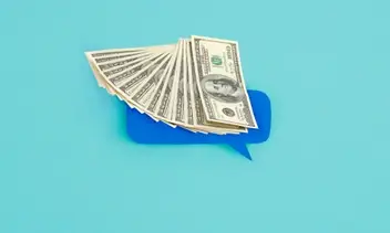 An illustration of one hundred dollar bills on a blue background.