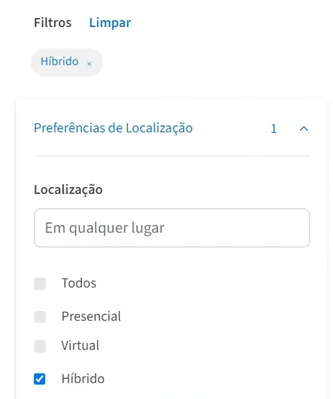 Captura de tela do site da Idealist mostrando como os candidatos a emprego podem buscar oportunidades híbridas.