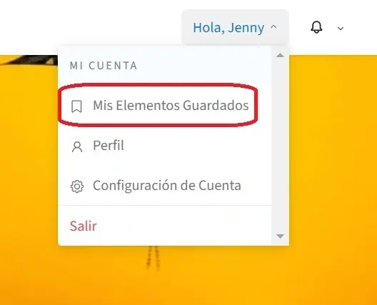 Captura de pantalla señalando Mis Elementos Guardados