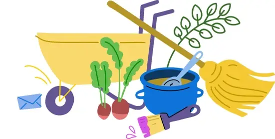 ilustración con herramientas de jardinería