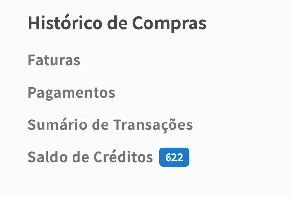 Screenshot mostrando o "Saldo de Créditos" que aparece no painel de sua organização