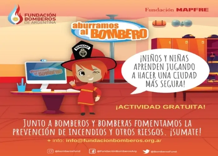 Afiche de la convocatoria en la que sale una niña vestida como bombero