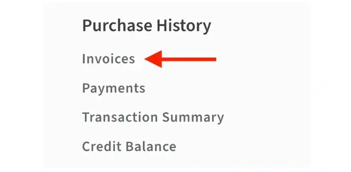 Screenshot of the Idealist website showing how to access Invoices from the Purchase History section of your organization's Dashboard