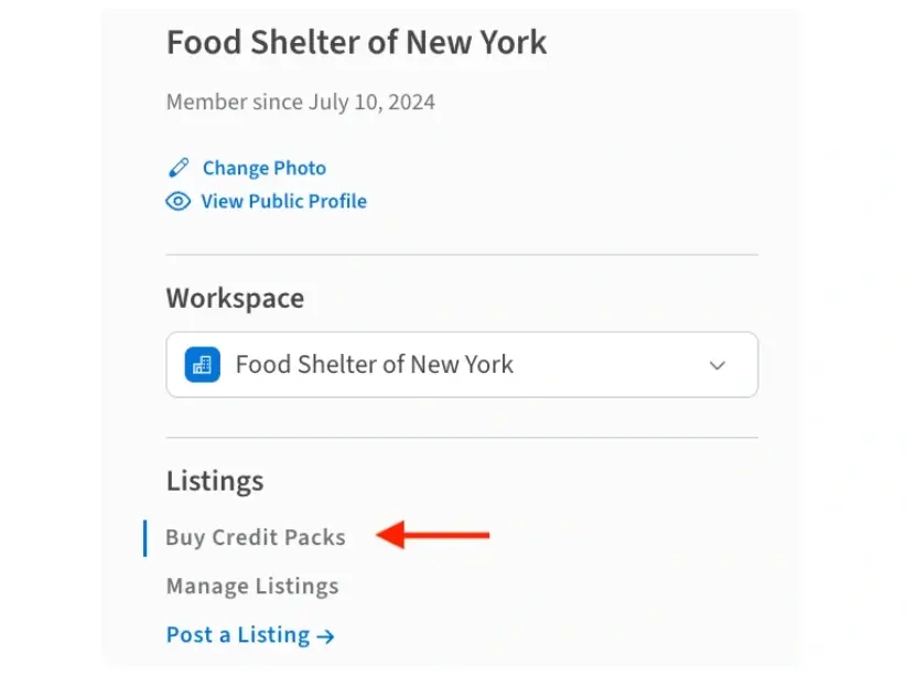 Screenshot displaying where the "Buy Credit Packs" button appears in your organization's Dashboard