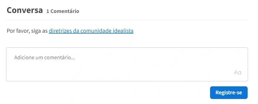 Captura de tela do site Idealist mostrando como criar um perfil para comentar.