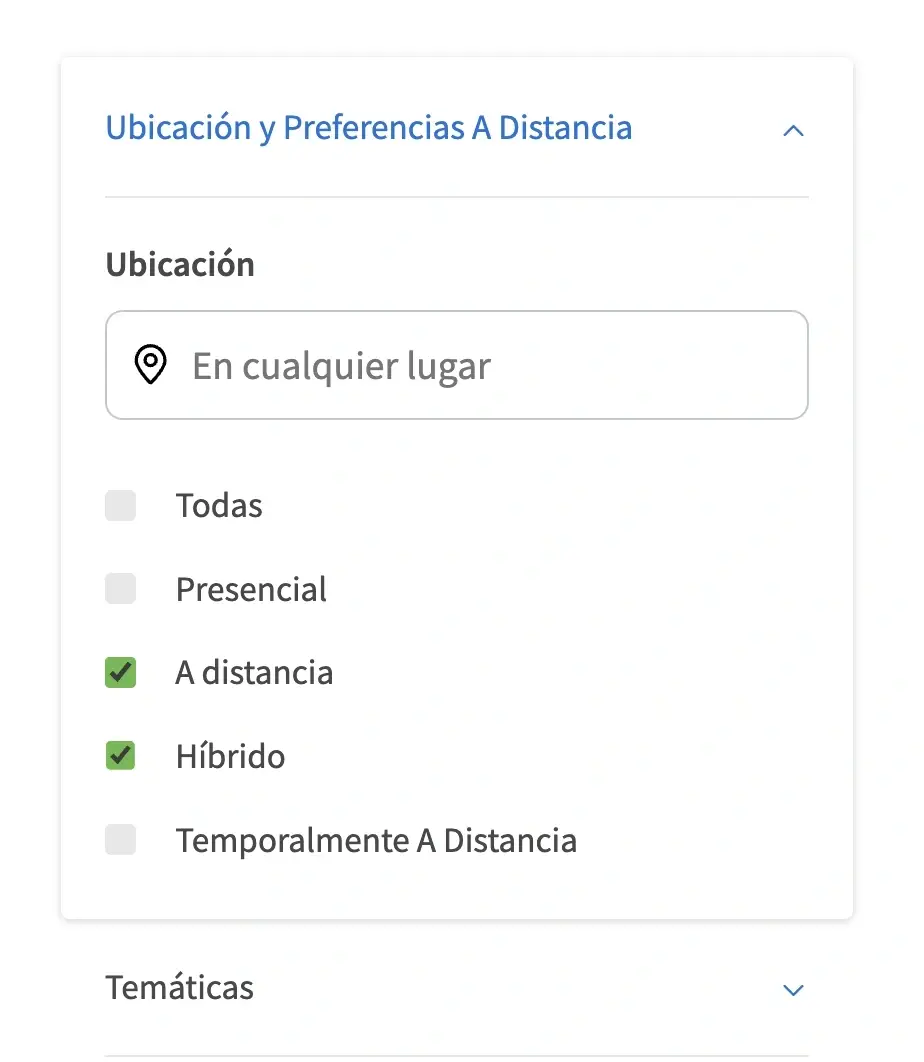 Captura de pantalla de la opción A Distancia