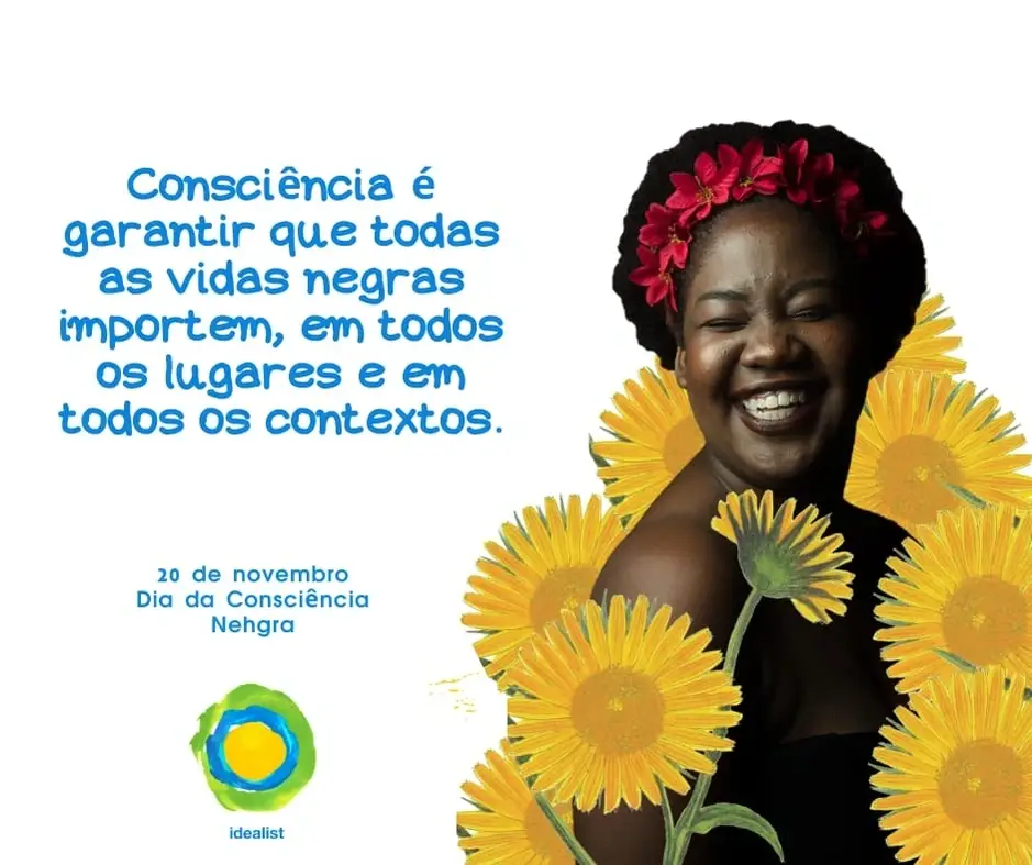 A poster of a Black woman surrounded by illustrations of flowers.