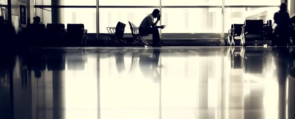 A wide shot of an airport gate.