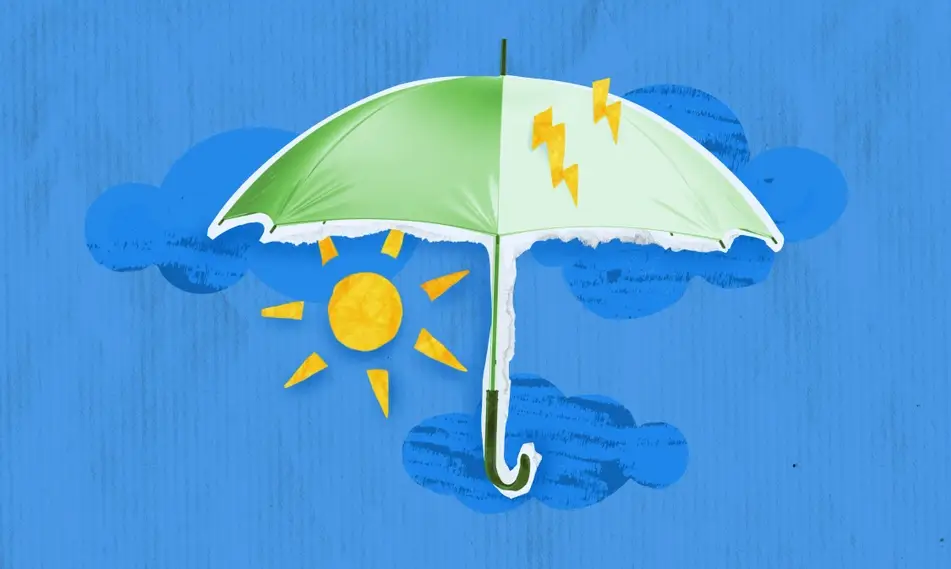 Ilustración de un paraguas protegiendo de sol y de rayos