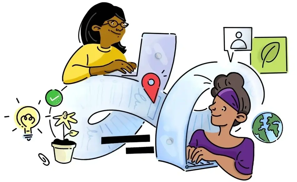 Ilustración de una mujer en una computadora portátil