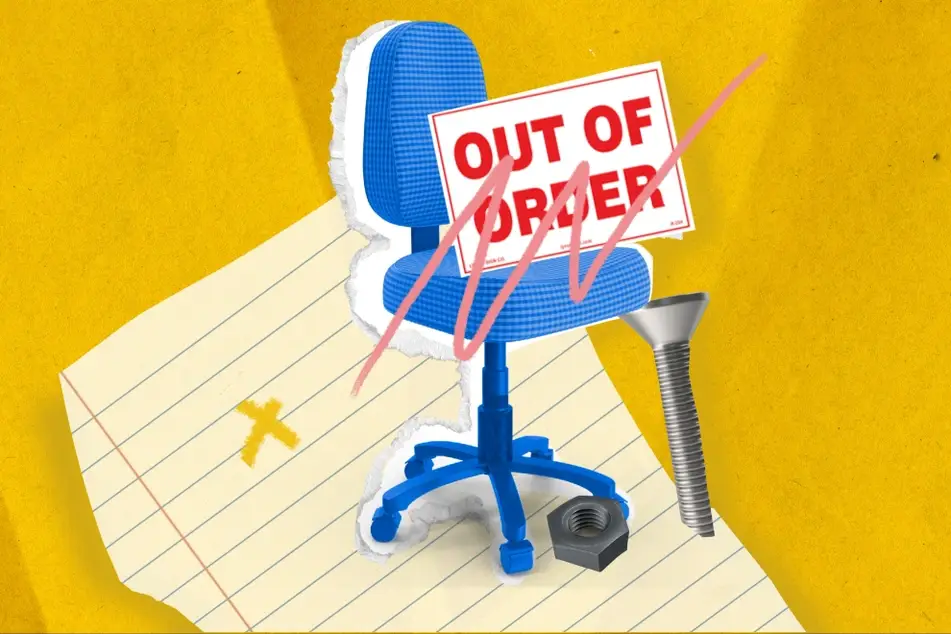 An Illustration of a work desk with an 'Out of Order' sign.