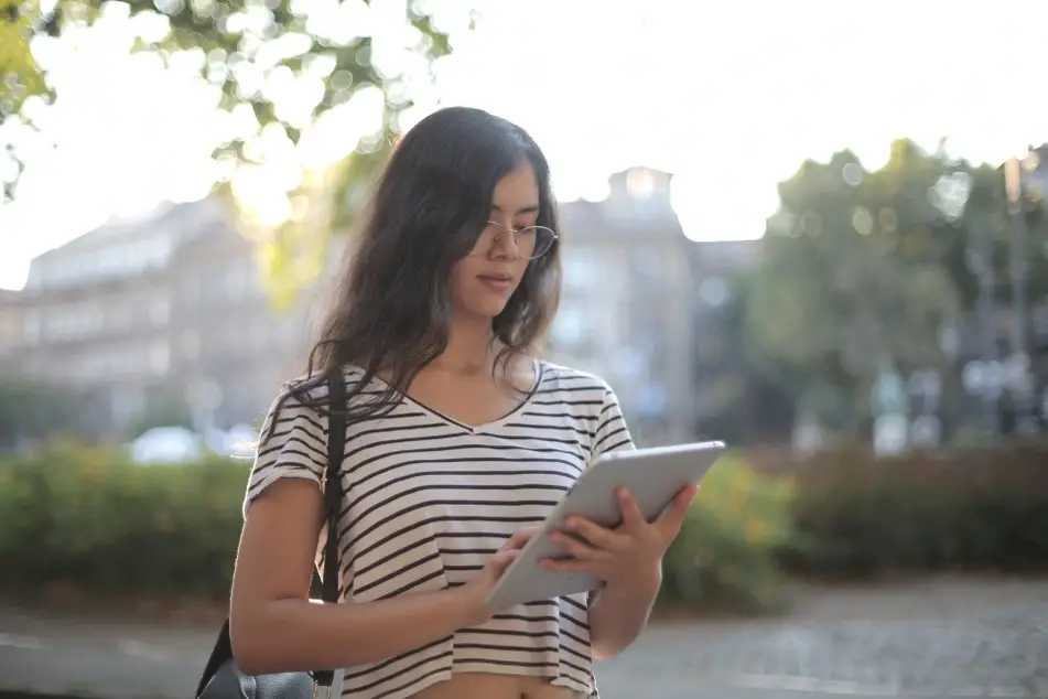 young woman with tablet