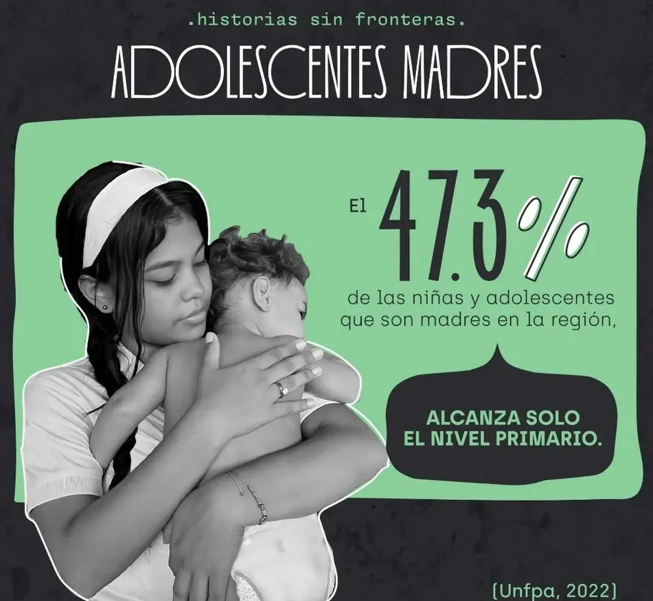 Infografía con la imagen de una adolescente sosteniendo un bebé en brazos